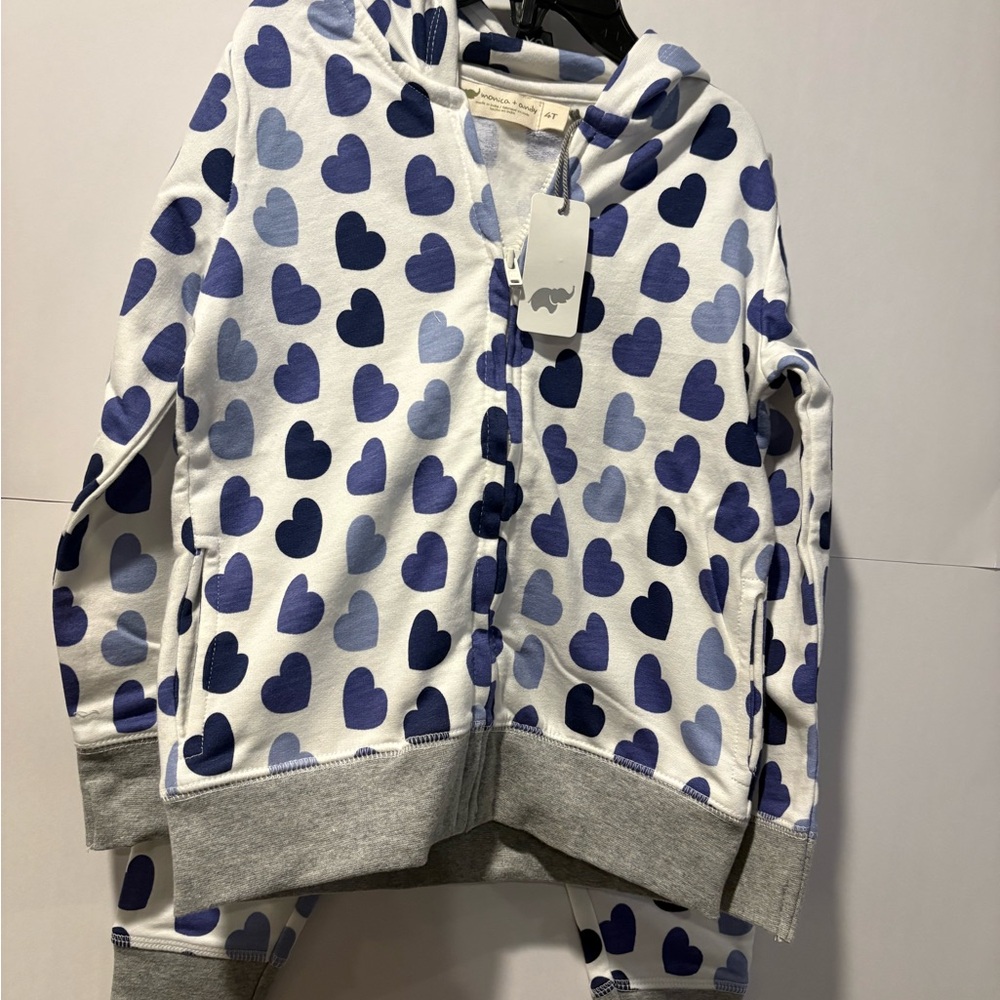NWT! Monica + Andy two piece see Kids Heart Print Hoodie - Blue and Gray